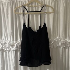 Black Beaded/Rhinestone-Strap Women's Camisole Top